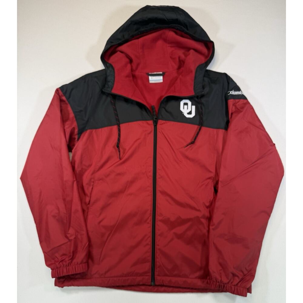Columbia Oklahoma Sooners Hooded Jacket Mens Small Red Black Fleece Lined